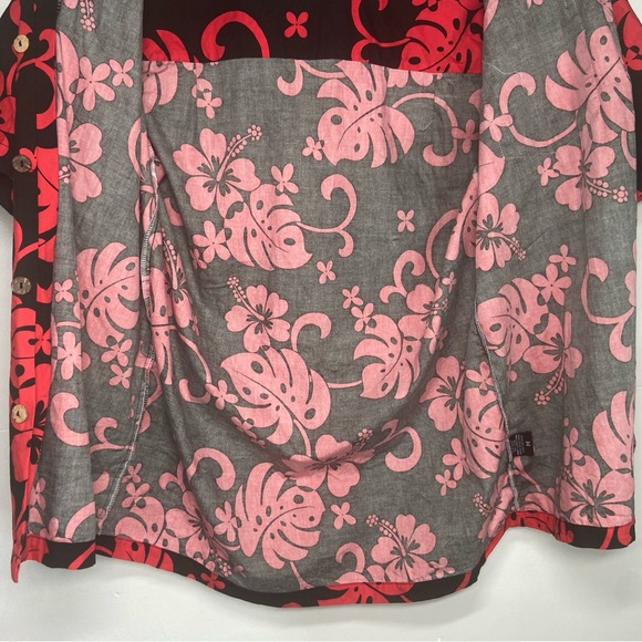Favant Hawaiian Shirt Mens Medium Red Black Hibiscus Floral Print 100% Cotton - Picture 4 of 15